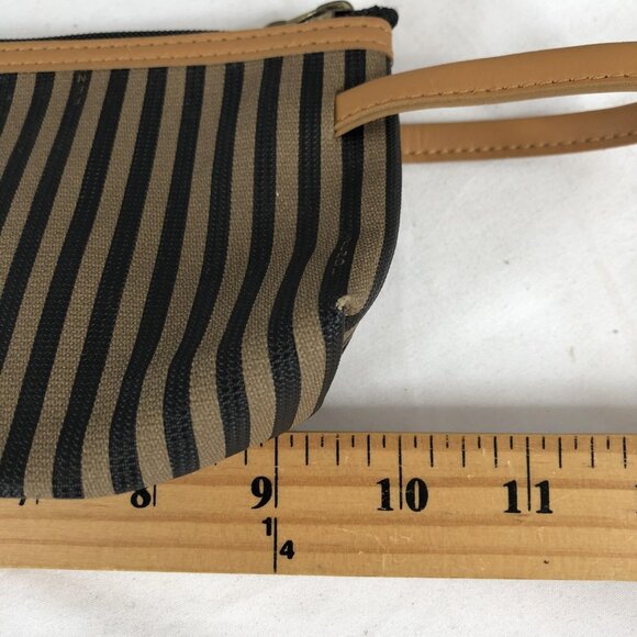 Vintage Fendi Roma Italy 1925 Striped Cosmetic Clutch Bag Leather Trim - Picture 7 of 16